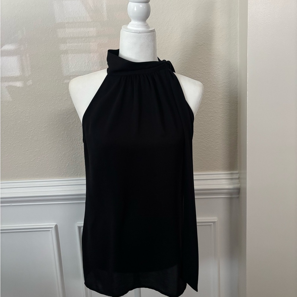 Banana Republic Black Sleeveless Tie-Neck Blouse